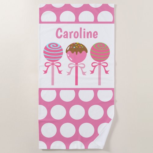 Yummy Pink Cake Pops Personalized Beach Towel