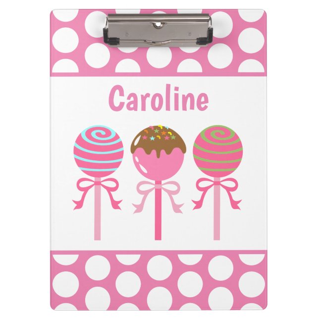 Yummy Pink Cake Pops Personalized Clipboard (Front)