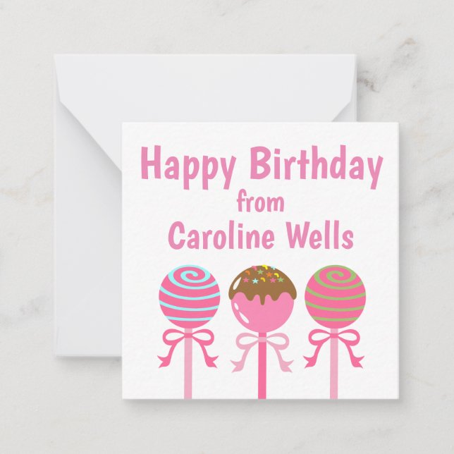 Yummy Pink Cake Pops Personalized Gift Cards (Front)