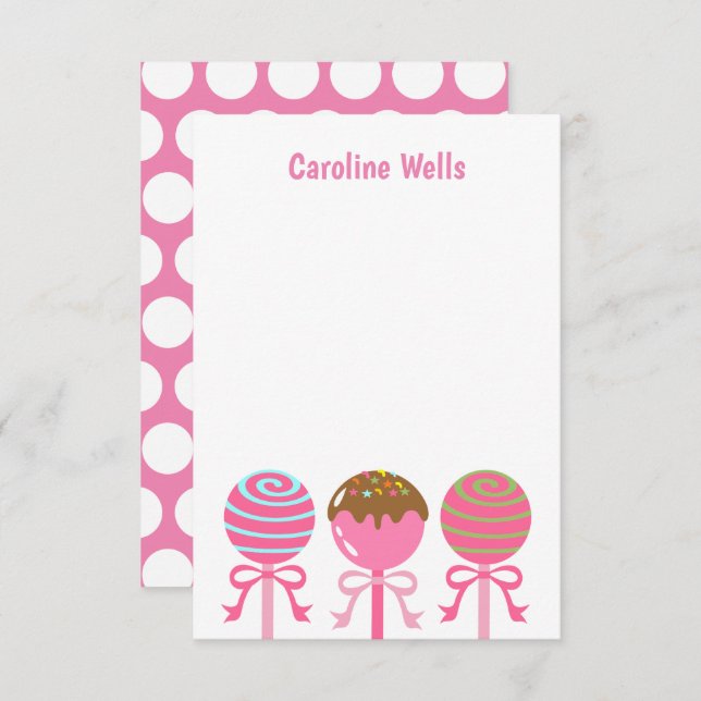 Yummy Pink Cake Pops Personalized Note Cards (Front/Back)
