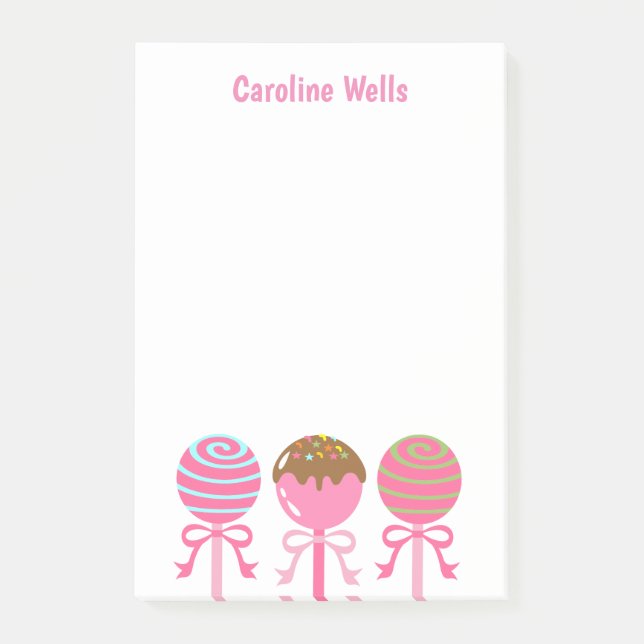 Yummy Pink Cake Pops Personalized Notepad (Front)
