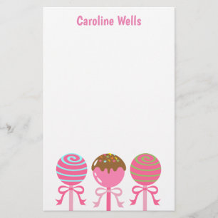 Yummy Pink Cake Pops Personalized Stationery