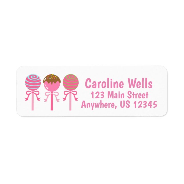 Yummy Pink Cake Pops Return Address Labels (Front)
