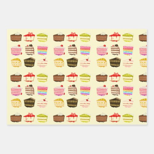 Yummy pink cakes girly delicious treats wrapping paper sheets