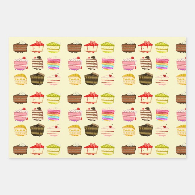 Yummy pink cakes girly delicious treats wrapping paper sheets (Front)