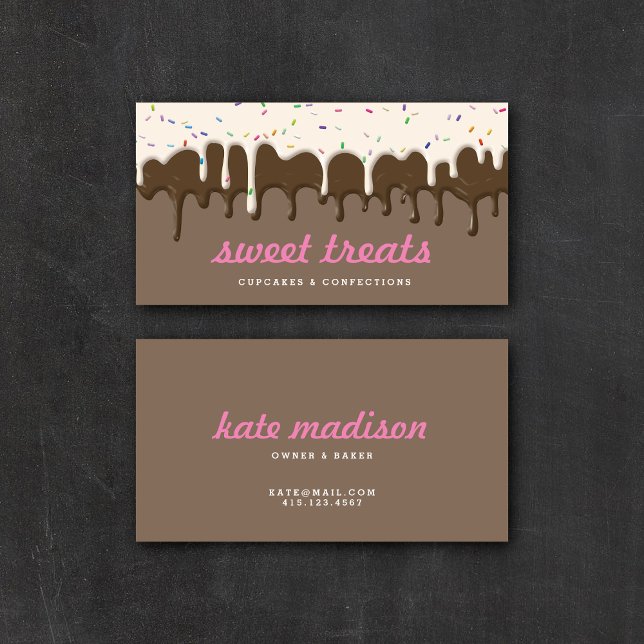 Yummy Pink Cupcake Icing Ice Cream Drips Business  Business Card (Creator Uploaded)
