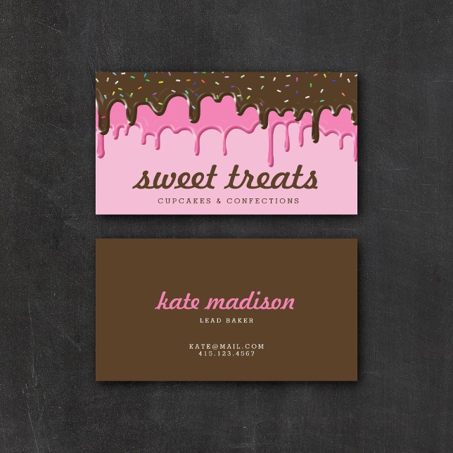 Yummy Pink Cupcake Icing Ice Cream Drips Business Card (Creator Uploaded)