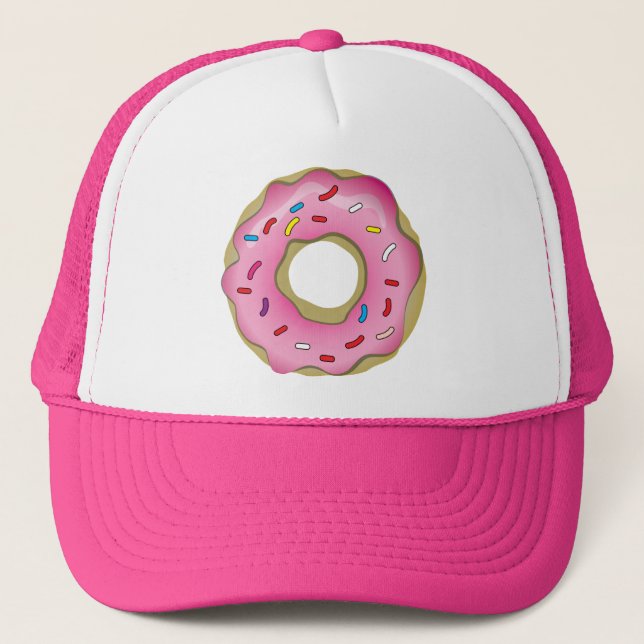 Yummy Pink Donut with Icing and Sprinkles Trucker Hat (Front)