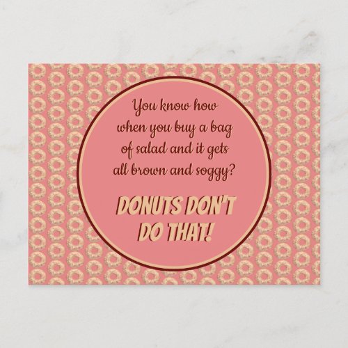 Yummy Pink Sprinkle Donut Pattern and Funny Quote Postcard