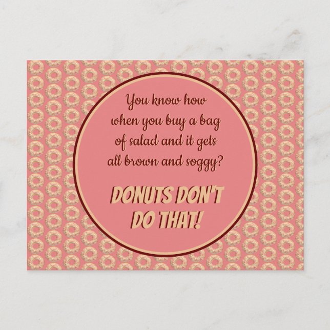 Yummy Pink Sprinkle Donut Pattern and Funny Quote Postcard (Front)