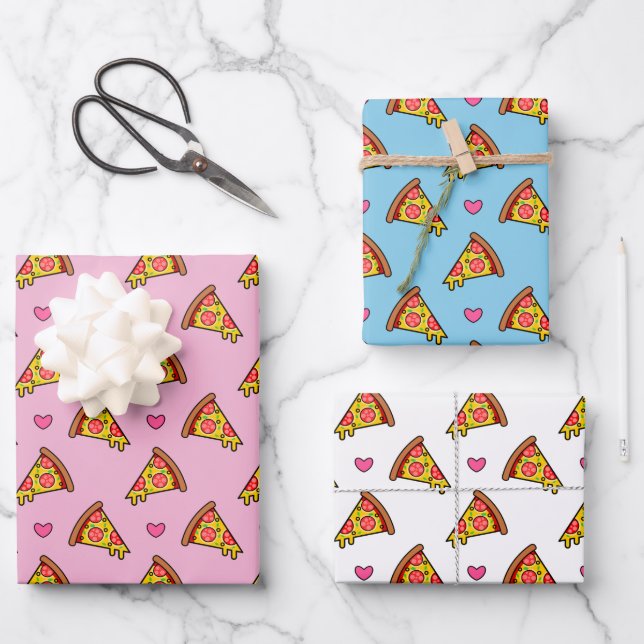 Yummy Pizza Slices Pattern Wrapping Paper Sheets (Front)