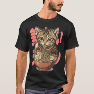 Yummy Ramen Kitten Black T-Shirt