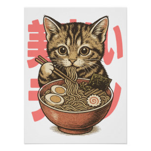 Yummy Ramen Kitten Glossy Poster