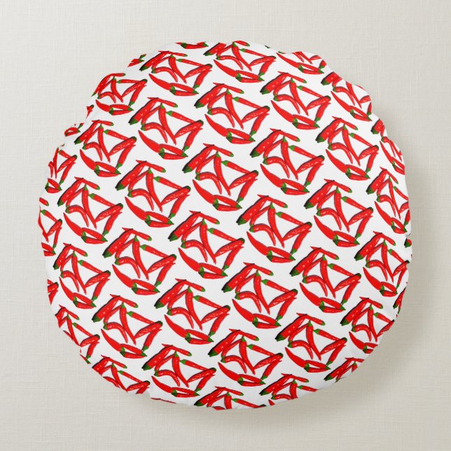 Yummy Red Hot Spicy Chili Peppers Pattern Round Pillow (Front)