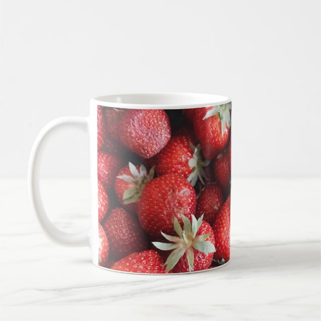 Yummy Red Vibrant Strawberry Pattern Coffee Mug (Left)