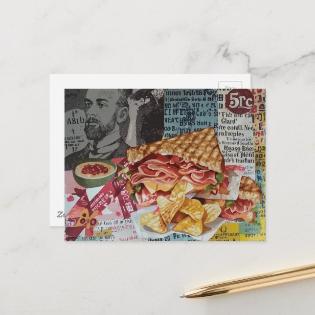 yummy sandwich and chips junk journal Collage Postcard (Front/Back In Situ)