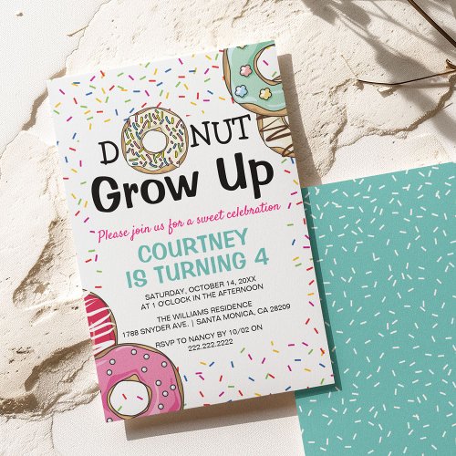 Yummy Scrummy Donut Grow Up Kids Birthday Invitation