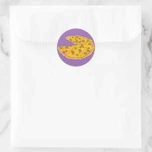 Yummy Sliced Pizza Cartoon Design Classic Round Sticker
