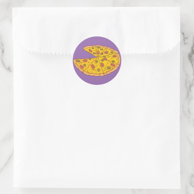Yummy Sliced Pizza Cartoon Design Classic Round Sticker (Bag)