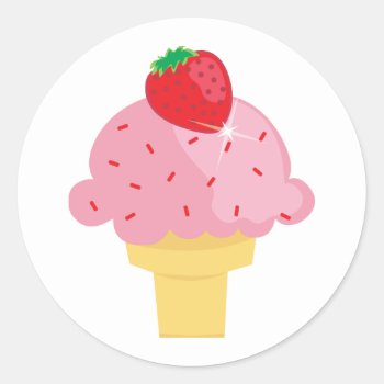 Yummy Strawberry Ice Cream Cone Stickers by totallypainted at Zazzle