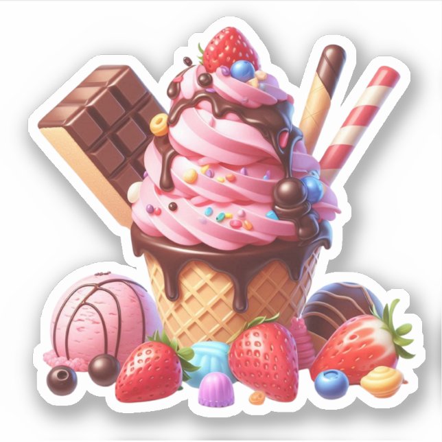 yummy strawberry ice cream sticker (Front)