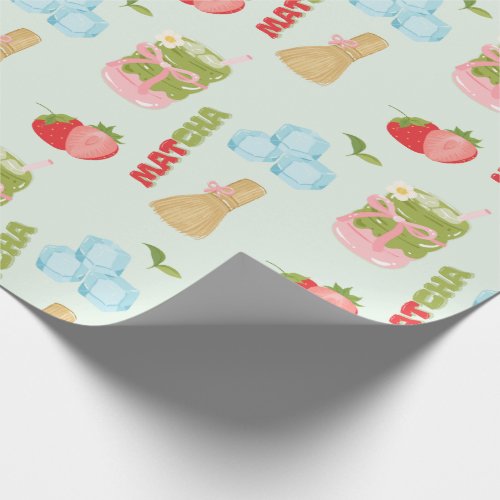 Yummy Strawberry Matcha with Ribbon  Wrapping Paper
