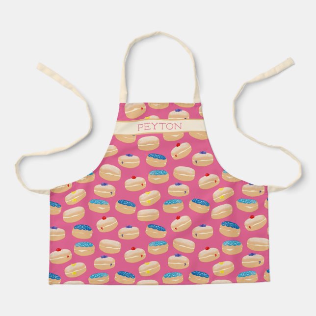 Yummy Sufganiyot Jelly Donuts Hanukkah Pattern Apron (Front)