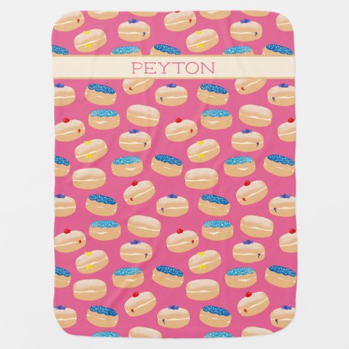 Yummy Sufganiyot Jelly Donuts Hanukkah Pattern Baby Blanket