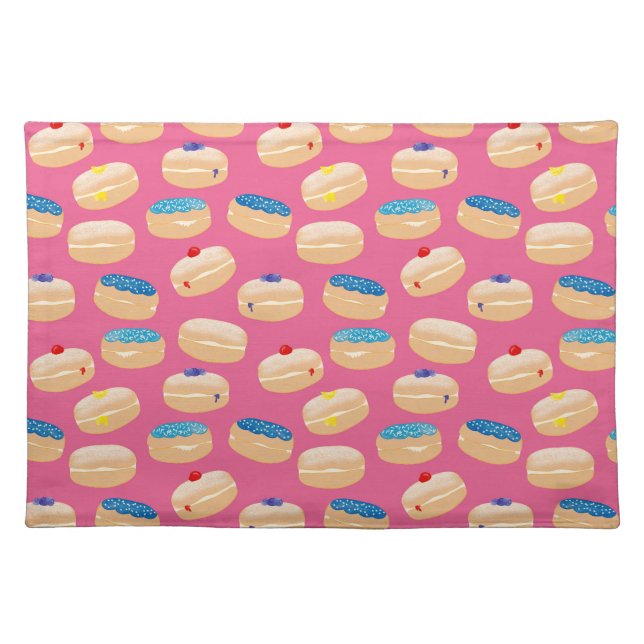 Yummy Sufganiyot Jelly Donuts Hanukkah Pattern Cloth Placemat (Front)