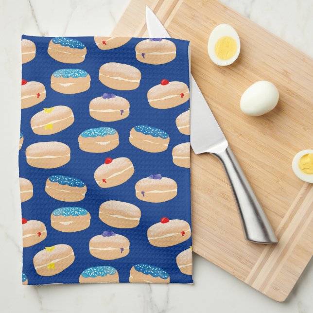 Yummy Sufganiyot Jelly Donuts Hanukkah Pattern Kitchen Towel (Quarter Fold)