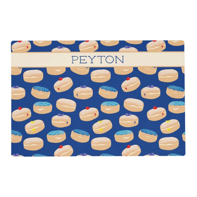 Yummy Sufganiyot Jelly Donuts Hanukkah Pattern Placemat (Front)