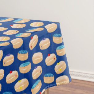 Yummy Sufganiyot Jelly Donuts Hanukkah Pattern Tablecloth