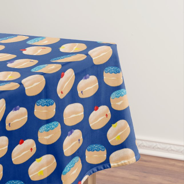 Yummy Sufganiyot Jelly Donuts Hanukkah Pattern Tablecloth (In Situ)