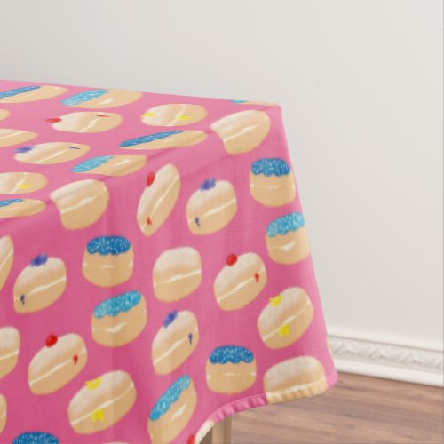 Yummy Sufganiyot Jelly Donuts Hanukkah Pattern Tablecloth