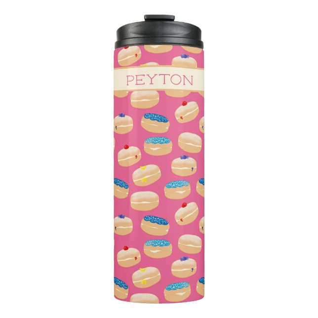 Yummy Sufganiyot Jelly Donuts Hanukkah Pattern Thermal Tumbler (Front)