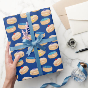 Yummy Sufganiyot Jelly Donuts Hanukkah Pattern Wrapping Paper
