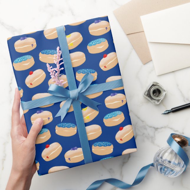 Yummy Sufganiyot Jelly Donuts Hanukkah Pattern Wrapping Paper (Gifting)