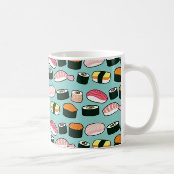 Yummy Sushi Fun Illustrated Pattern Coffee Mug by funkypatterns at Zazzle
