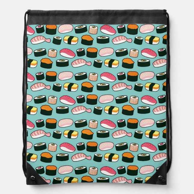 Yummy Sushi Fun Illustrated Pattern Drawstring Bag (Front)