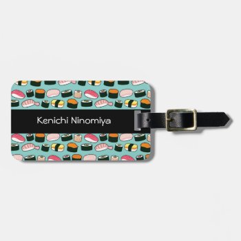 Yummy Sushi Fun Illustrated Pattern Luggage Tag by funkypatterns at Zazzle