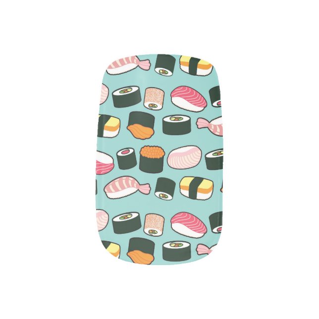 Yummy Sushi Fun Illustrated Pattern Minx Nail Art (Left Thumb)