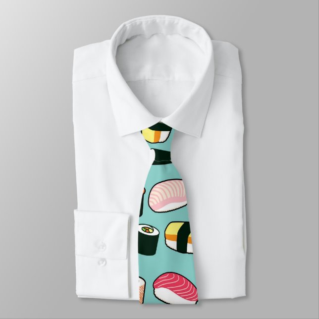 Yummy Sushi Fun Illustrated Pattern Neck Tie (Tied)