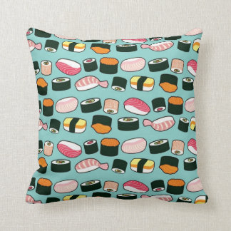 Yummy Sushi Fun Illustrated Pattern Throw Pillow