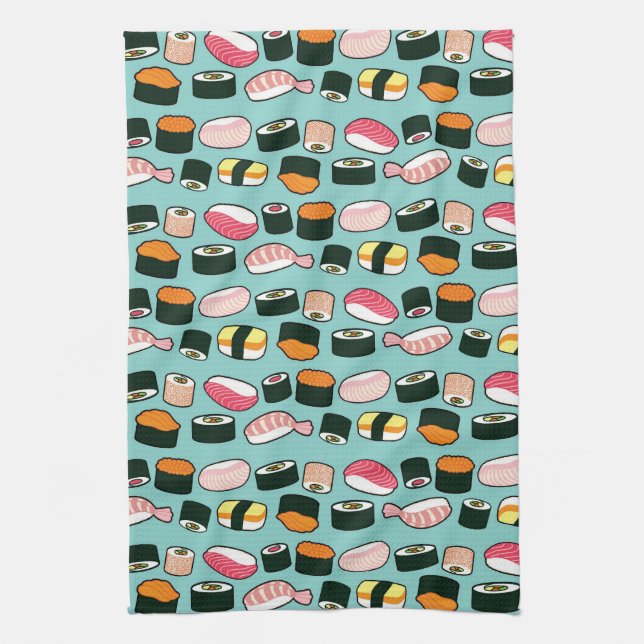 Yummy Sushi Fun Illustrated Pattern Towel (Vertical)
