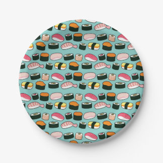 Yummy Sushi Party Fun Illustrated Pattern Paper Plates