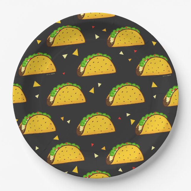 Yummy Taco Pattern Paper Plates (Front)