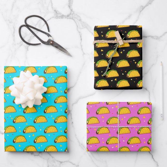 Yummy Taco Pattern Wrapping Paper Sheets (Front)