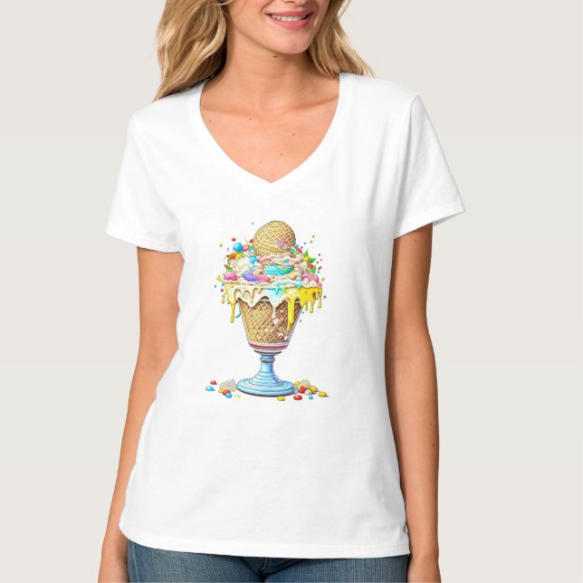 Yummy Whimsical Ice Cream Sundae T-Shirt (Front)
