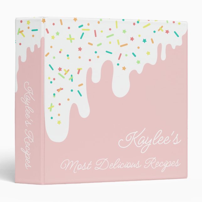Yummy White Frosting Sprinkles Your Name Recipe 3 Ring Binder (Front/Spine)
