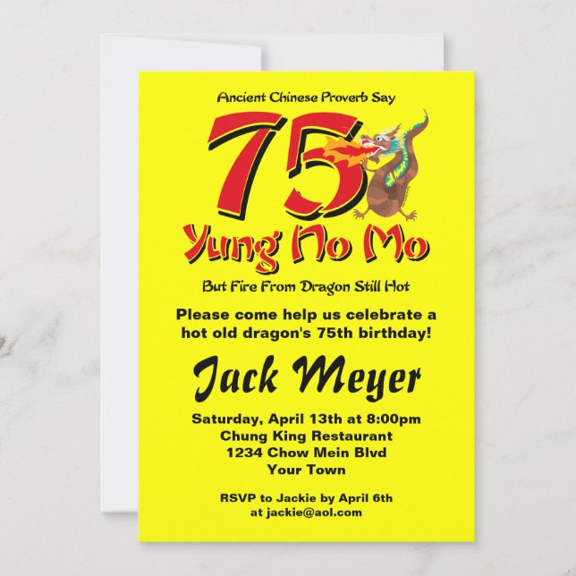 Yung No Mo 75th Birthday Invitation (Front)